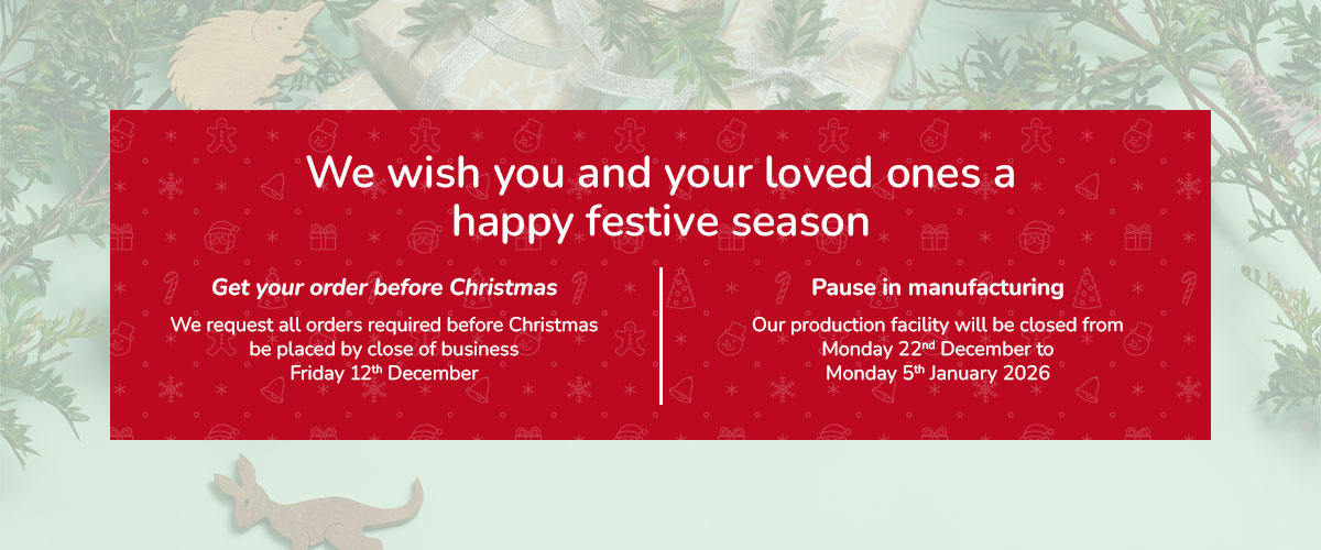 Order before close of business 12th December to get your order before Christmas. We are closed between the 22nd of December and the 5th of January